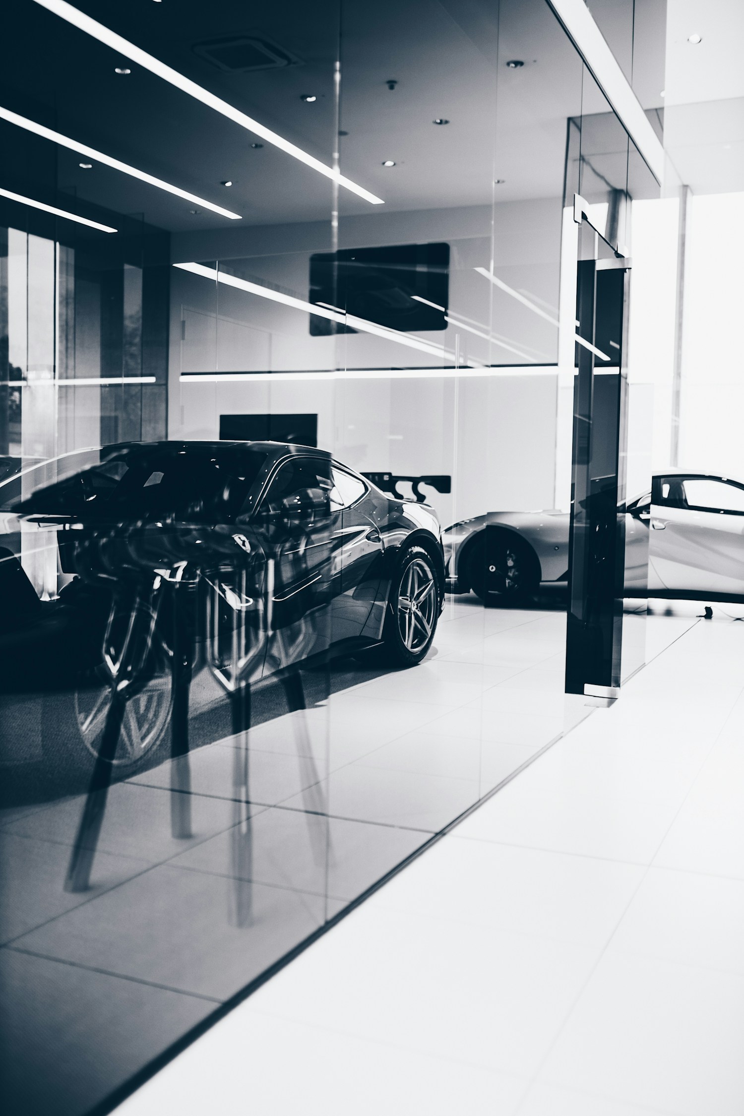 Sports car in a modern showroom